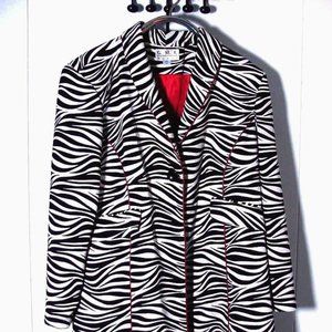 Vtg G.M.I. Woman Zebra Poly One Button Jacket Sz XL
